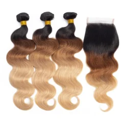 colored body wave human hair weave with lace closure 3/4 bundles 1b/30/27 remy t1b/33/27