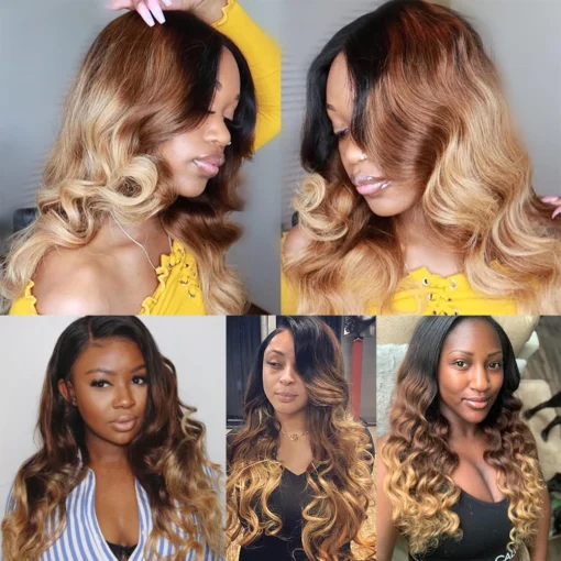 colored body wave human hair weave with lace closure 3/4 bundles 1b/30/27 remy t1b/33/27