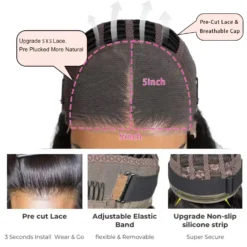 pre cut lace straight 5x5 lace glueless preplucked wig woman human hair 150% 180% 250%