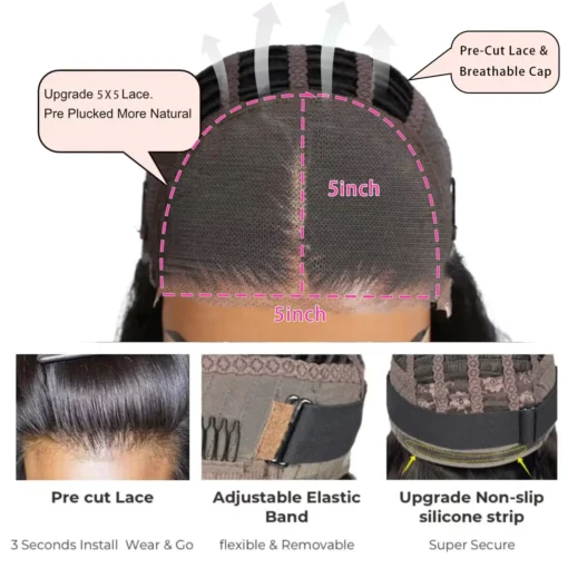 pre cut lace straight 5x5 lace glueless preplucked wig woman human hair 150% 180% 250%