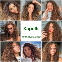 13x4 hd transparent lace frontal closure with ombre curly human hair bundles, 100% brazilian remy hair extensions