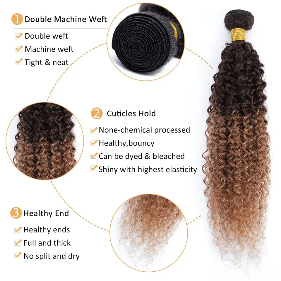 13x4 hd transparent lace frontal closure with ombre curly human hair bundles, 100% brazilian remy hair extensions