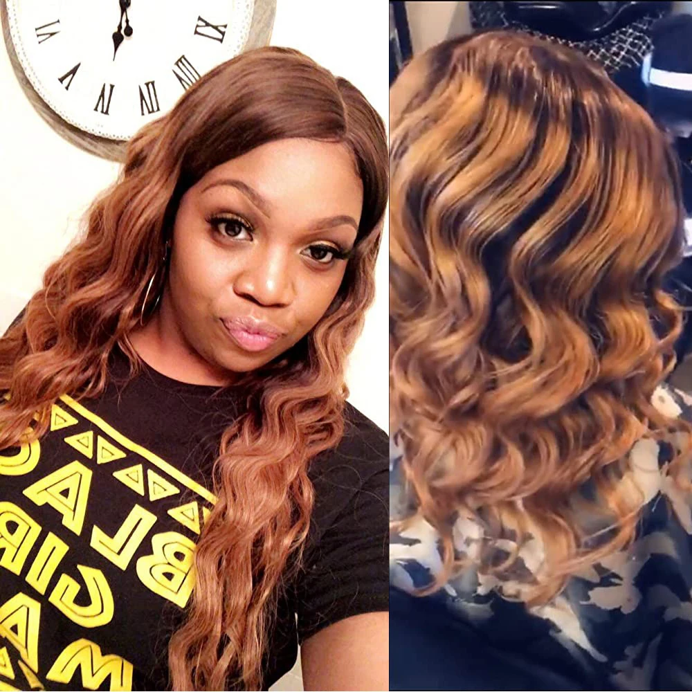 straight ombre 4/30 brown brazilian hair 3 bundles or 4 bundles with hd transparent lace frontal closure, remy human hair