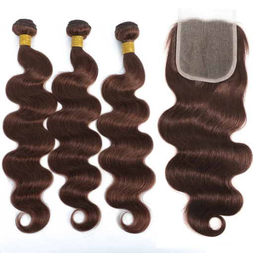 t1b/27 chocolate brown body wave brazilian human hair, 3 or 4 bundles with 4x4 lace closure, 100% human hair extensions