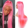 30 inch pink straight hd lace front wig, 100% human hair, 4x4 13x4 lace closure, brazilian blonde cosplay wig for women