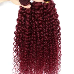 t1b/99j burgundy curly brazilian human hair, 3 or 4 bundles with 4x4 lace closure, red hair extensions for women and girls