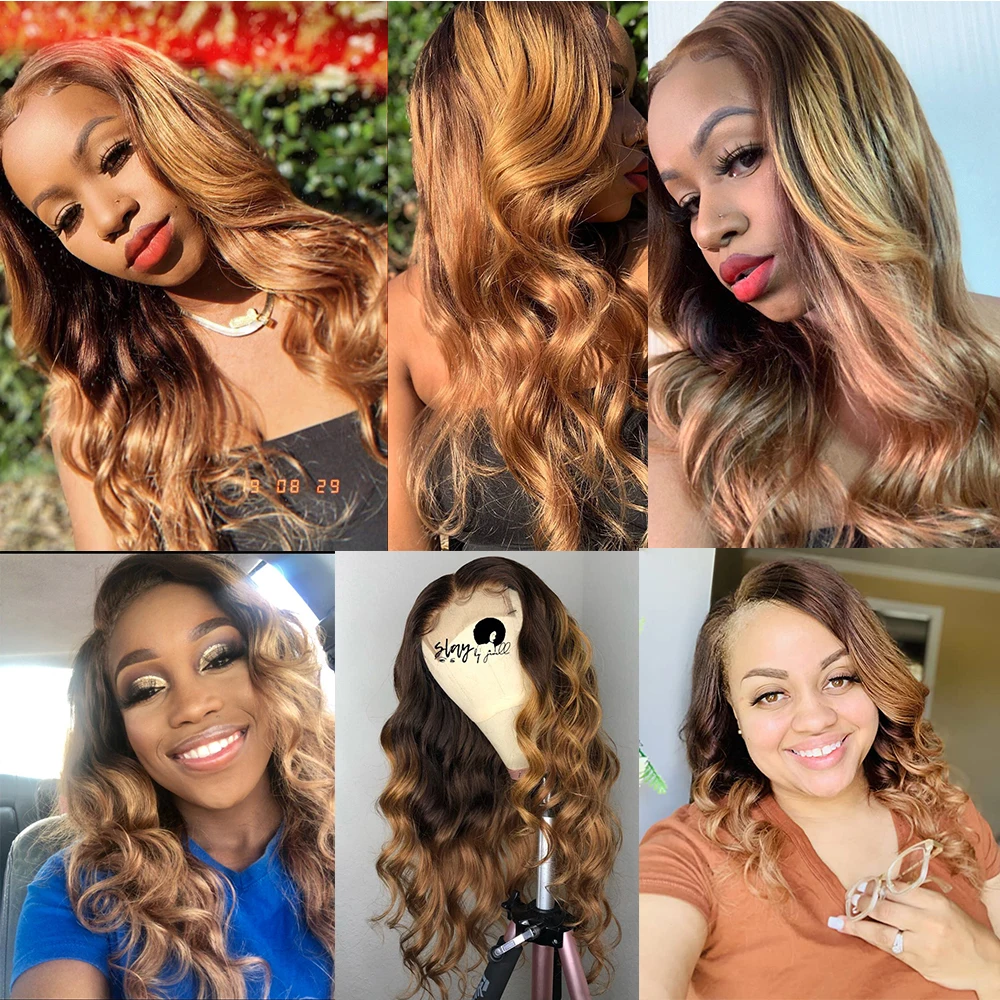 straight ombre 4/30 brown brazilian hair 3 bundles or 4 bundles with hd transparent lace frontal closure, remy human hair