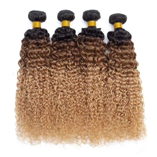 4/30hl ombre brazilian curly human hair, 3 or 4 bundles with lace closure, blonde hair weave extensions