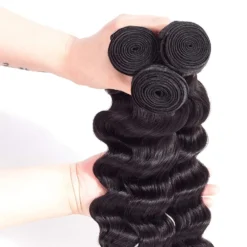 brazilian loose deep wave human hair 3 or 4 bundles, #1b color, with 4x4, 5x5, or 13x4 hd lace frontal closure