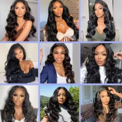 natural black brazilian body wave human hair bundles, 3 or 4 bundles with 4x4 or 13x4 hd lace closure for women
