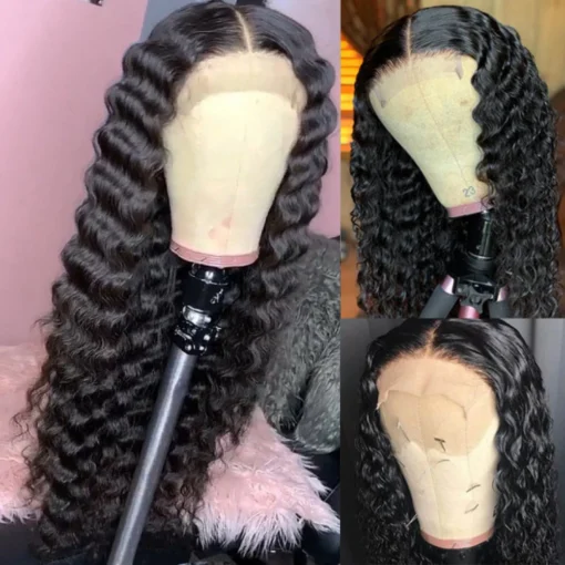 curly glueless brazilian frontal wigs ready to wear hd lace deep wave lace front human hair wig, 5x5 4x4 13x4 lace closure wigs